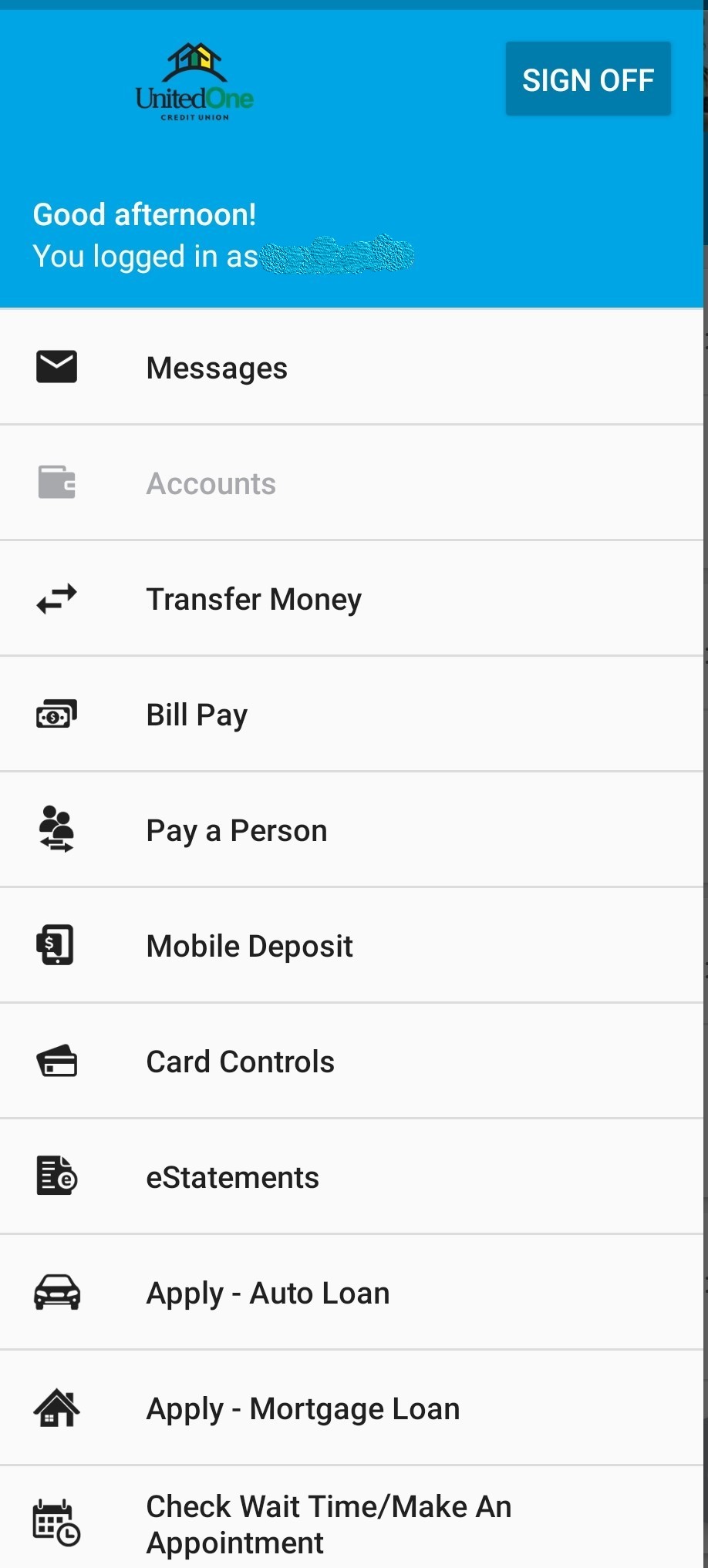 Mobile Banking Home Screen Image
